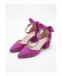 Forever and Always Shoes Women's Arielle Bow Ankle Strap Block Heel Pump