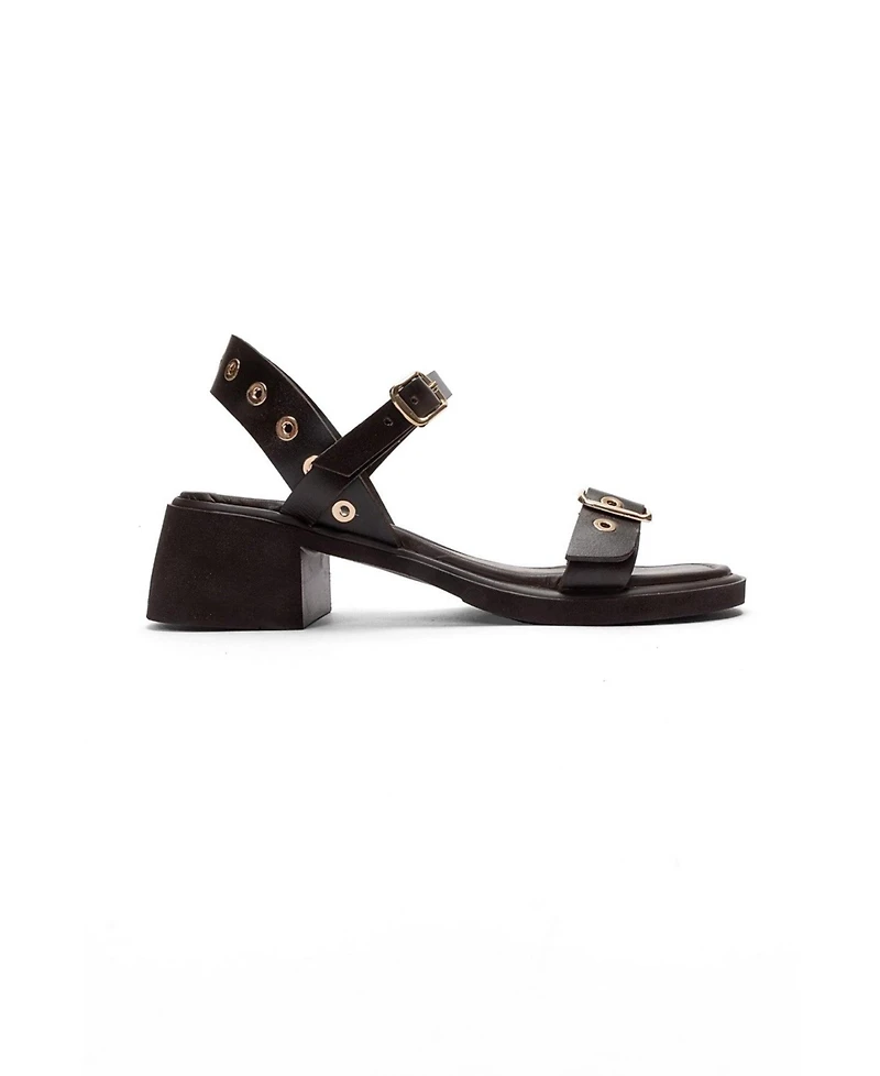 Forever and Always Shoes Women's Rabel Leather Block Heel Sandal
