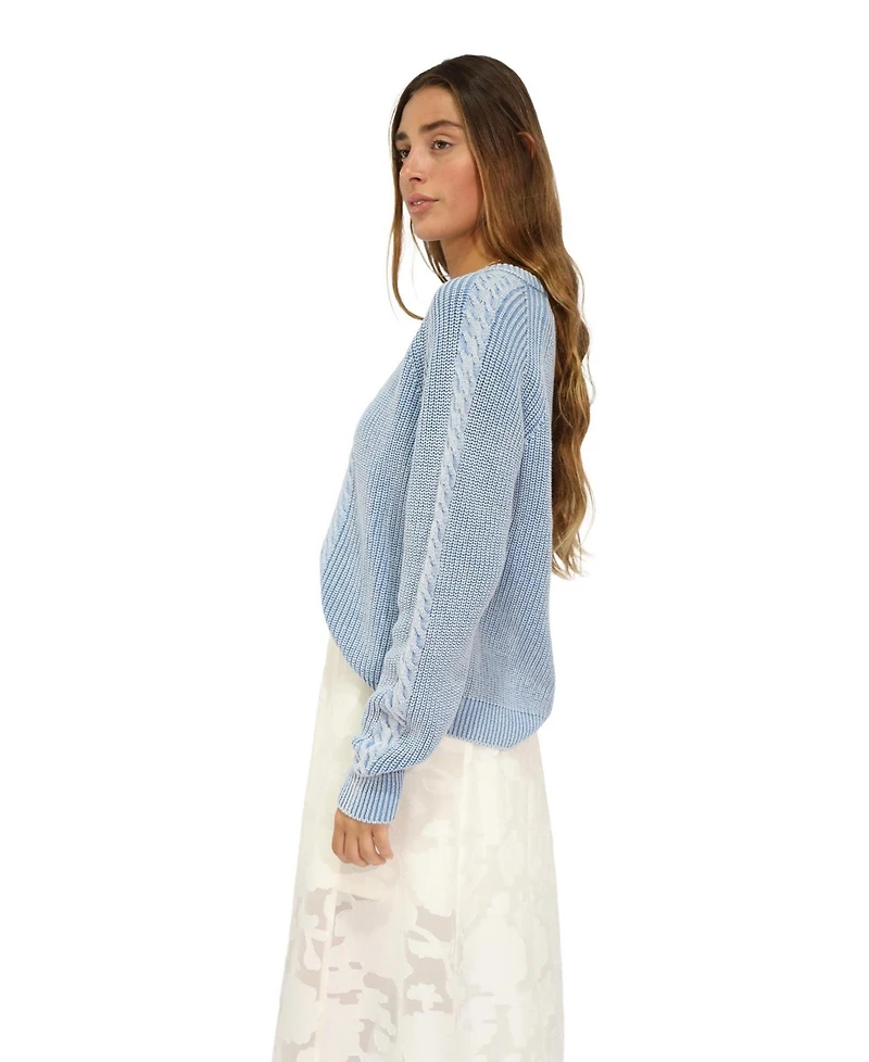 Belle & Bloom Women's and Hudson Street Cable Garment Dyed Sweater