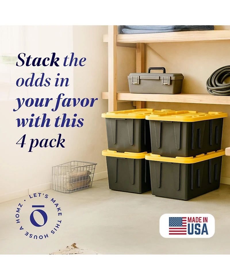 Homz Durabilt Heavy Duty 27 Gallon Plastic Organizer Storage Bin Tote (2 Pack)