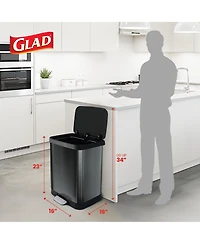 Glad Step Trash Can, Soft Close Lid Bin with Odor Protection, 13 Gallon, Pewter