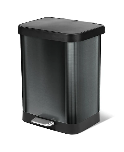 Glad Step Trash Can, Soft Close Lid Bin with Odor Protection, 13 Gallon, Pewter