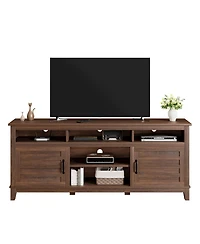 63" Farmhouse Tv Stand with Adjustable Shelves and Cabinet Doors, Entertainment Center for Living Room,Brown