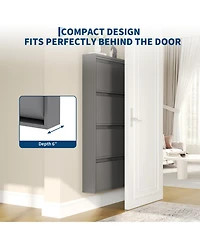 31.5x6x54 in 4-Tier Flip Shoe Cabinet, Metal Entryway Storage Organizer with Doors, Narrow Slim Design for Hallway Living Room, Grey/White