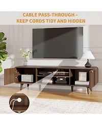 Mid-Century Media Console with Fluted Panel Doors, Adjustable Inner Shelves, Low Profile Tv Stand for TVs Up to 65 Inch for Living Room, Bedroom