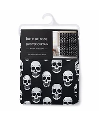 Kate Aurora Halloween Accents Black and White Spooky Skulls Fabric Shower Curtain