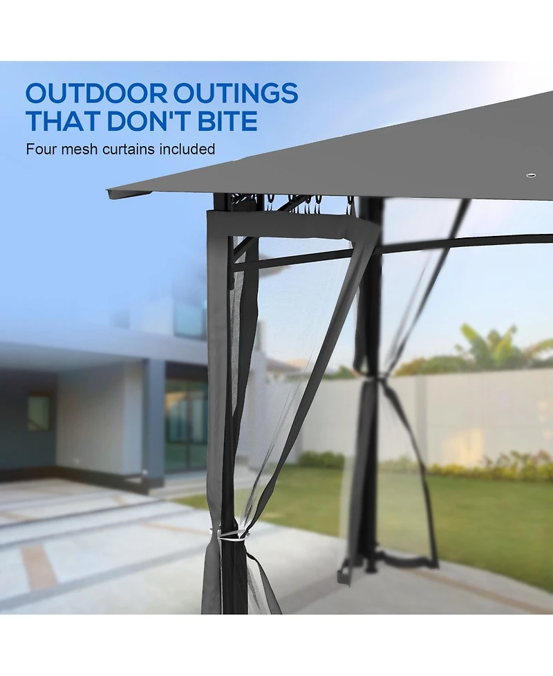 Outsunny 10' x 12' Patio Gazebo with Netting and 2 Tier Roof, Gray