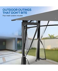 Outsunny 10' x 12' Patio Gazebo with Netting and 2 Tier Roof, Gray