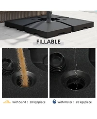 Outsunny 4 Pieces Cantilever Patio Umbrella Base, Outdoor Offset Umbrella Weights, 176 lbs Capacity Water or 264 lbs Capacity Sand Plates Set, Black