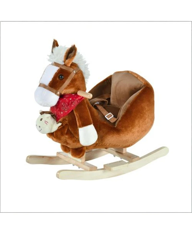 Yobtop Rocking Horse Toy - Soft Kids Rocking Horse with Lullaby Music, Plush Body, Steel Frame, Safety Belt, Hand Puppets