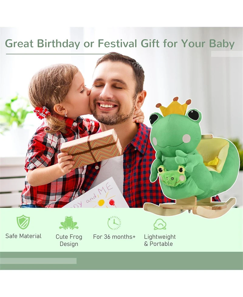 Yobtop Frog Style Rocker Soft Plush Fabric Music Rocking Horse Toy, Ages 18-36 Months