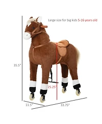 Yobtop Ride-On Walking Horse Plush with Rolling Wheels Riding Toy, 130 lbs, Ages 5+