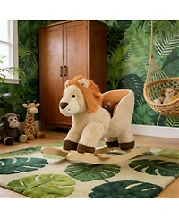 Yobtop Lion Wooden Plush Rocking Horse with Roaring Sound, Ages 3-4