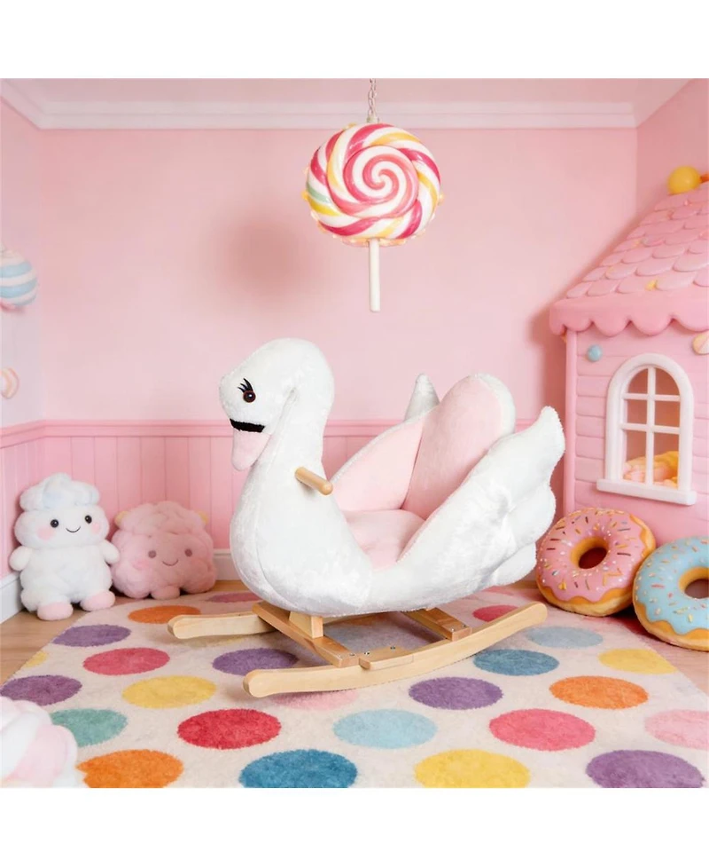 Yobtop Plush Swan Rocking Horse with Lullaby, 66 lb. Capacity, Ages 18 Months+