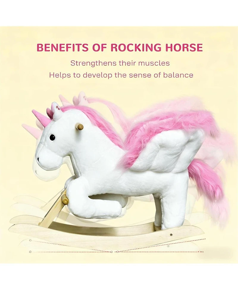 Yobtop Plush Swan Rocking Horse - Wooden Plush Ride-on Toy with Lullaby Song,Easy-Grip Handles and Footrests,Reinforced Steel Frame