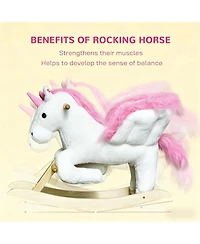 Yobtop Plush Swan Rocking Horse - Wooden Plush Ride-on Toy with Lullaby Song,Easy-Grip Handles and Footrests,Reinforced Steel Frame