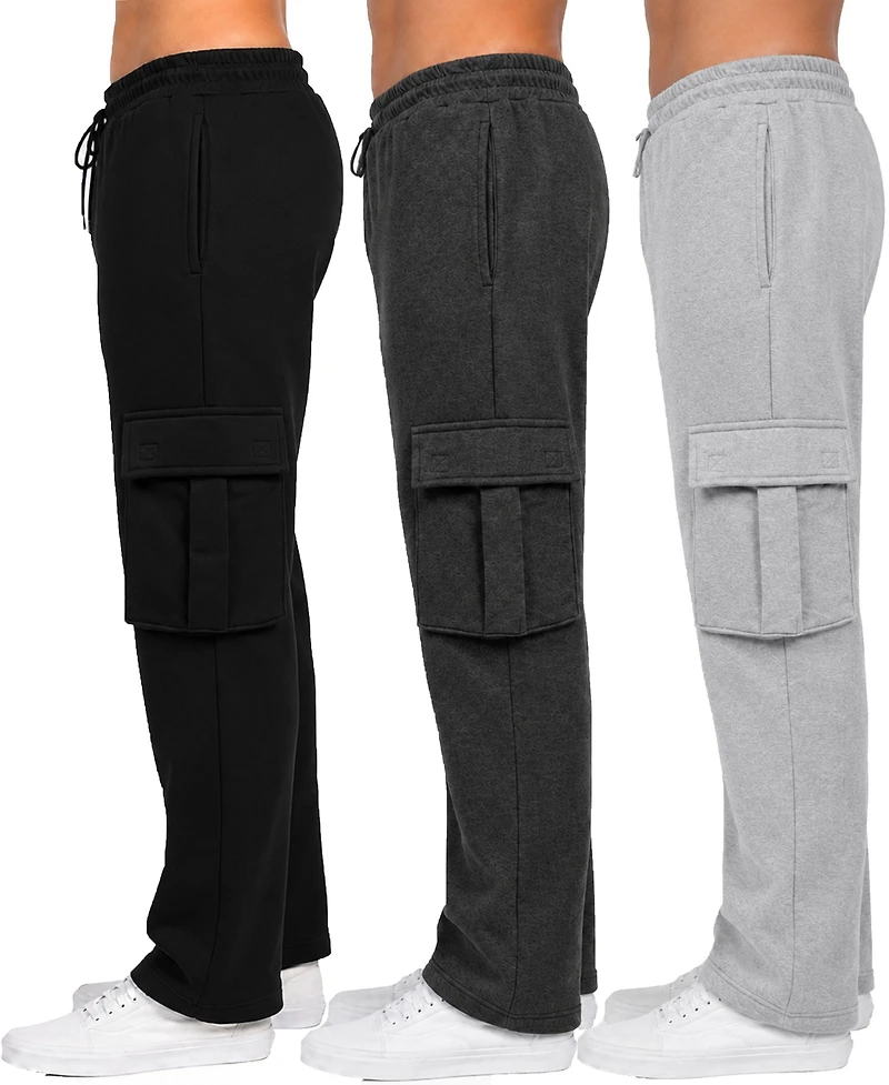 Blue Ice Women's Loose-Fit Cargo Fleece-Lined Jogger Sweatpants, 3-Pack