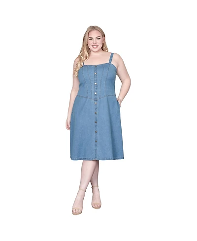Standards & Practices Women's Denim Square Neck Sleeveless Midi Dress