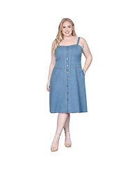 Standards & Practices Women's Denim Square Neck Sleeveless Midi Dress