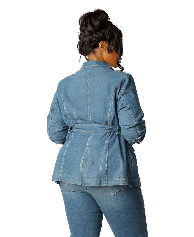 Buxom Couture Plus Belted Denim Blazer