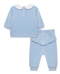 Little Me Baby Girls' Bouquet Embroidered Velour Top and Pants, 2-Piece Set