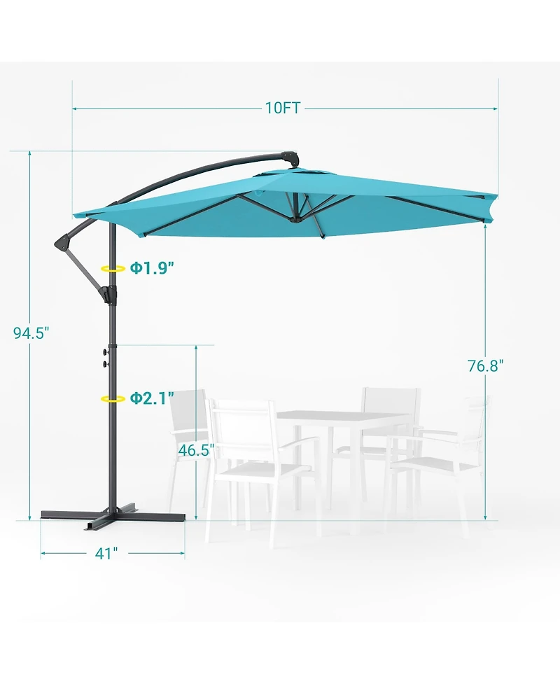 Sonkuki 10 Feet Outdoor Patio Hanging Offset Cantilever Umbrella, Cantilever Umbrella with Cross Base