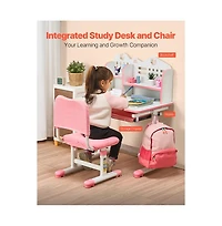 Slickblue Children's Study Table and Chair Set with Bookshelf, Adjustable Height Desk and Storage Drawer