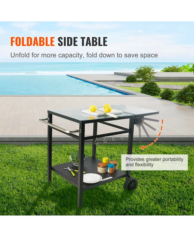 Vevor Outdoor Grill Dining Cart Double-Shelf Bbq Movable Food Prep Trolley Patio