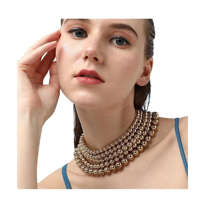 Sohi Women's Metallic Beaded Cluster Necklace