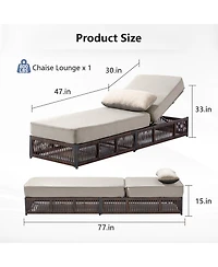 Pocassy Outdoor Reclining Chaise Lounge with 5inc Thick Cushion, All-Weather Wicker Patio Chair Pillow