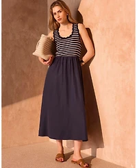 Mint Velvet Women's Striped Scallop Trim A-Line Dress