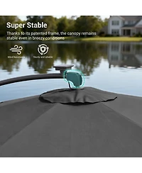 Sonkuki 10 Feet Outdoor Patio Hanging Offset Cantilever Umbrella with Solar Led Lights Cross Base
