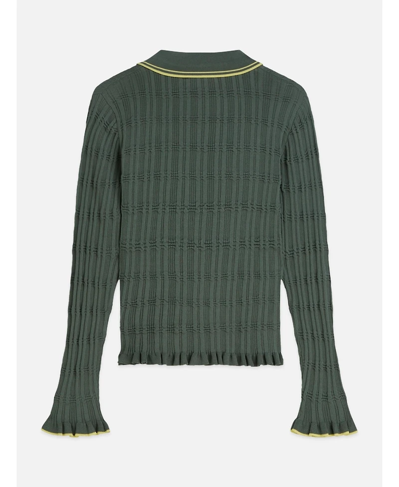 Scotch & Soda Women's Long-Sleeve Ripple Stitch Polo-Neck Ruffle-Trim Pullover