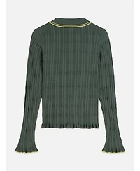Scotch & Soda Women's Long-Sleeve Ripple Stitch Polo-Neck Ruffle-Trim Pullover