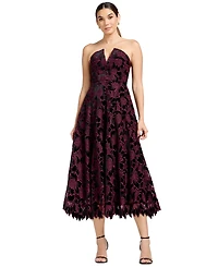Dress the Population Women's Strapless Floral Fit & Flare Midi