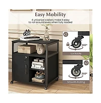 Sugift Mobile File Cabinet with Charging Station and Cable Management Hole