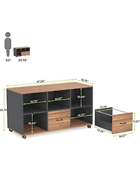 Tribesigns 47" Mobile File Cabinet with 2 Drawers and Shelves