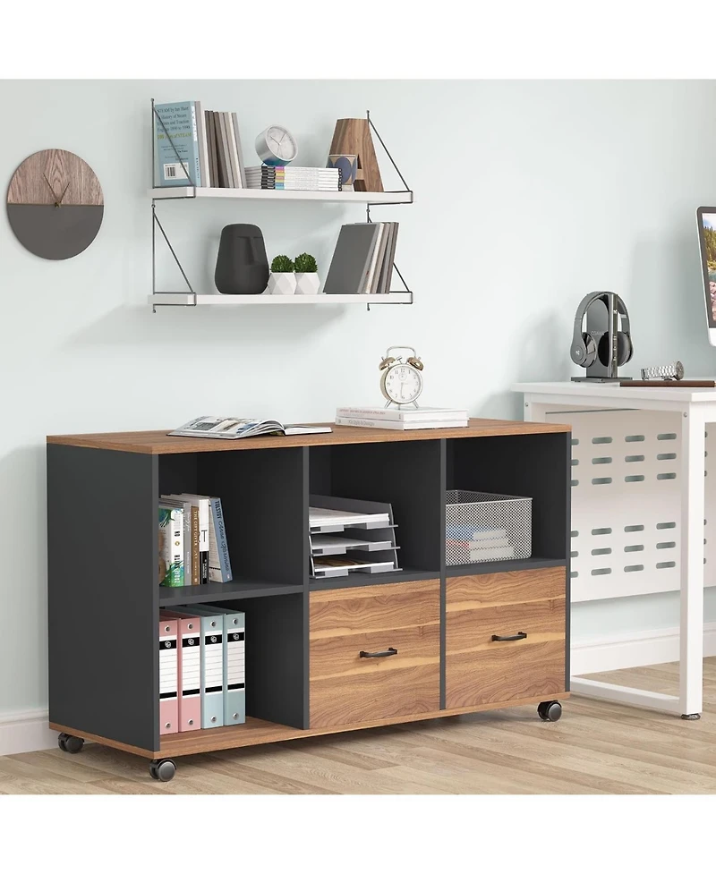 Tribesigns 47" Mobile File Cabinet with 2 Drawers and Shelves