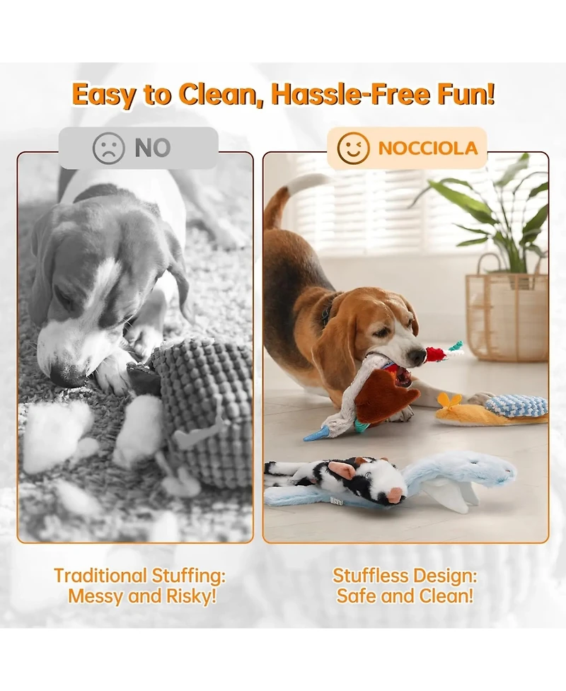 Nocciola 5 Pack Natures Call Crinkle Dog Toys, No Stuffing Plush Baby Animals with Squeaker, Tug and Fetch Toy for All Breeds and Puppies