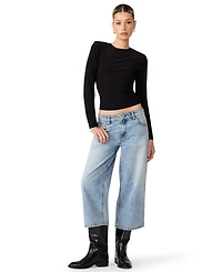 Steve Madden Women's Seline Long-Sleeve Padded Shoulder Crewneck Top