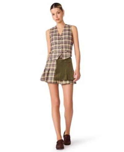 Steve Madden Womens Barret Vest V Neck Button Up Vest Tory Plaid Pleated Corduroy Skirt