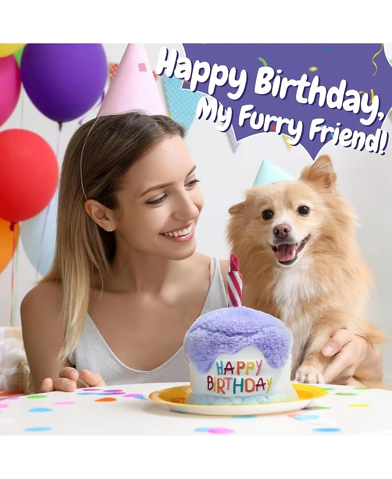 Nocciola Birthday Cake Squeaky Dog Toy, Lilac Plush Cake with Crinkle Paper, Soft Fabric for Cuddles, Perfect Birthday Gift for Dogs