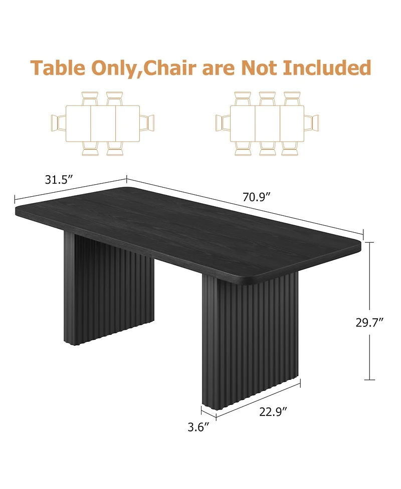 gaomon Modern Dining Table for 6-8 People, Rectangular Farmhouse Kitchen Table with Artistic Fluted Wave Metal Legs, Sleek Wood Top Finish