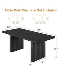gaomon Modern Dining Table for 6-8 People, Rectangular Farmhouse Kitchen Table with Artistic Fluted Wave Metal Legs, Sleek Wood Top Finish