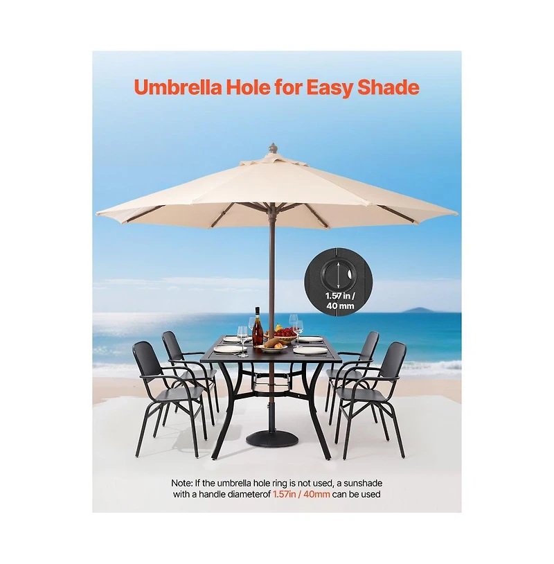 Slickblue 59in Backyard Bistro Table with Metal Frame and Umbrella Hole Outdoor Table