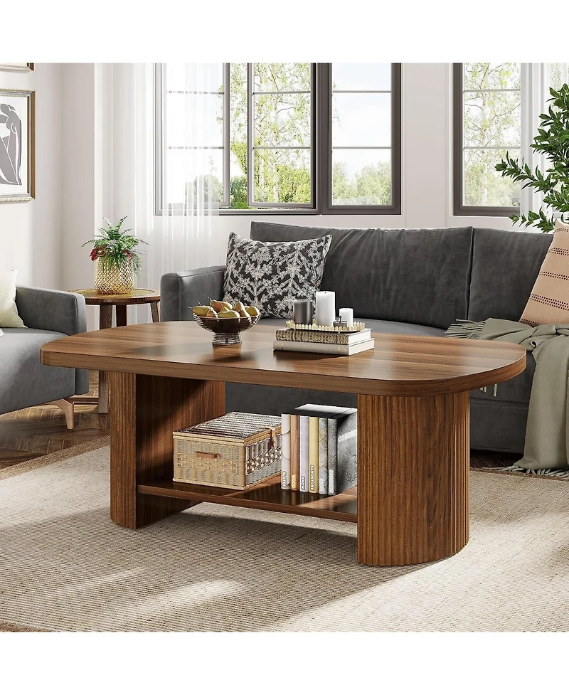Tribesigns Oval Coffee Table with Storage Shelf