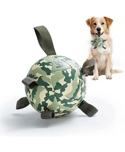 Nocciola Camo Soccer Ball Dog Toy, 6 Inch Squeaky Tug and Fetch Ball with Durable Strap, Interactive Toy for Medium Dogs