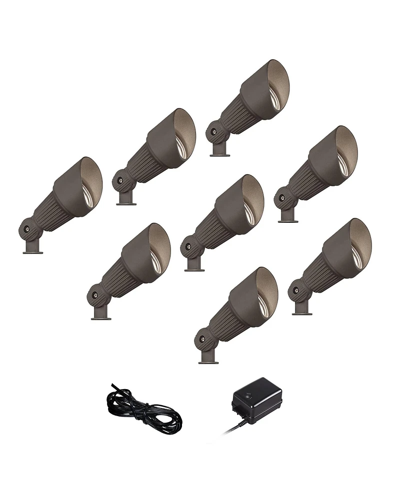 John Timberland Hooded 7 1/2" High Traditional 10-Piece Outdoor Landscape Spot Light Set Porch House Led Bulb Brown Bronze Finish