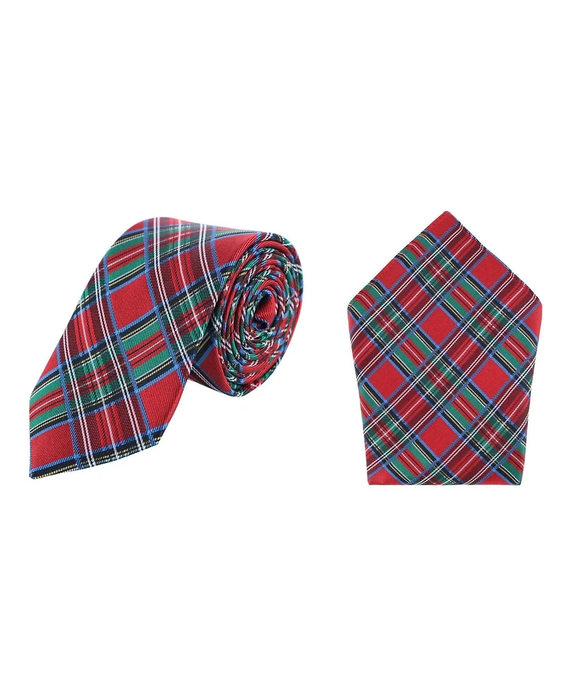 Trafalgar Men's Nicholas Tartan Plaid Silk Necktie and Pocket Square Bundle