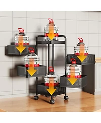 gaomon 5-Tier Thickened Carbon Steel Rotating Kitchen Storage Cart with Wheels, Mobile Utility Rack with Top Lid, Fruit Vegetable Basket, No Assembly